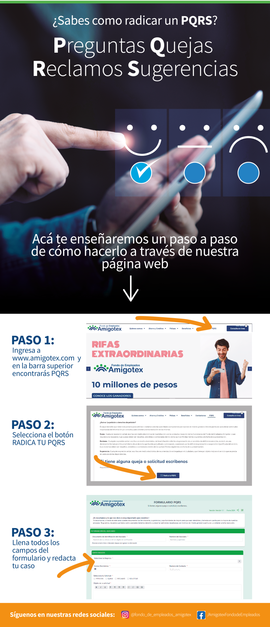 Sabes cómo radicar tu PQRS Fondo de Empleados Amigotex